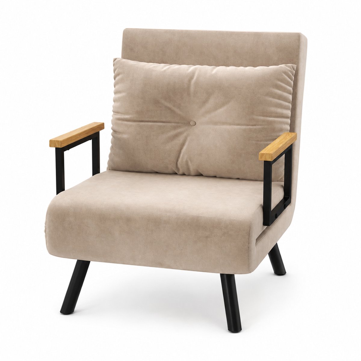 Sello! slaapstoel – slaapbank – zetelbed – vouwbed – plooibed – 1 persoon – 5 standen rugleuning – wasbare kussenhoes - beige
