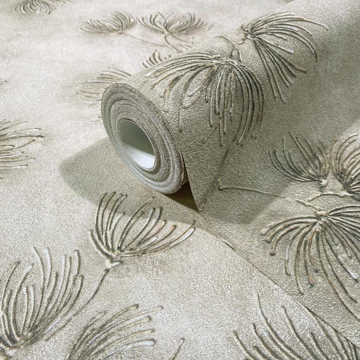 Behang - Berenklauw - Botanisch - Beige Grijs - Luxe Reliëf - Japandi - Vliesbehang - Woonkamer Slaapkamer - 0,53 x 10,05 M - Whisper