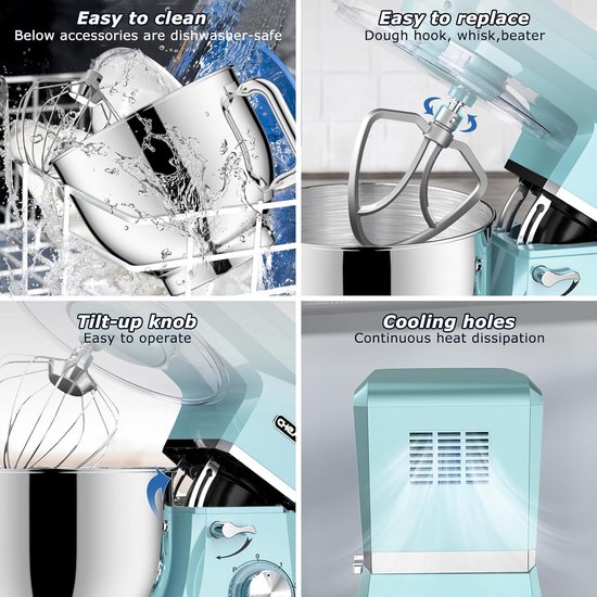 Krachtige Keukenmachine 2000 W met Kneed- en Roerfunctie, 6 Snelheden, Geluidsarm en RVS Kom van 7,2 l van Merkloos — afbeelding 5