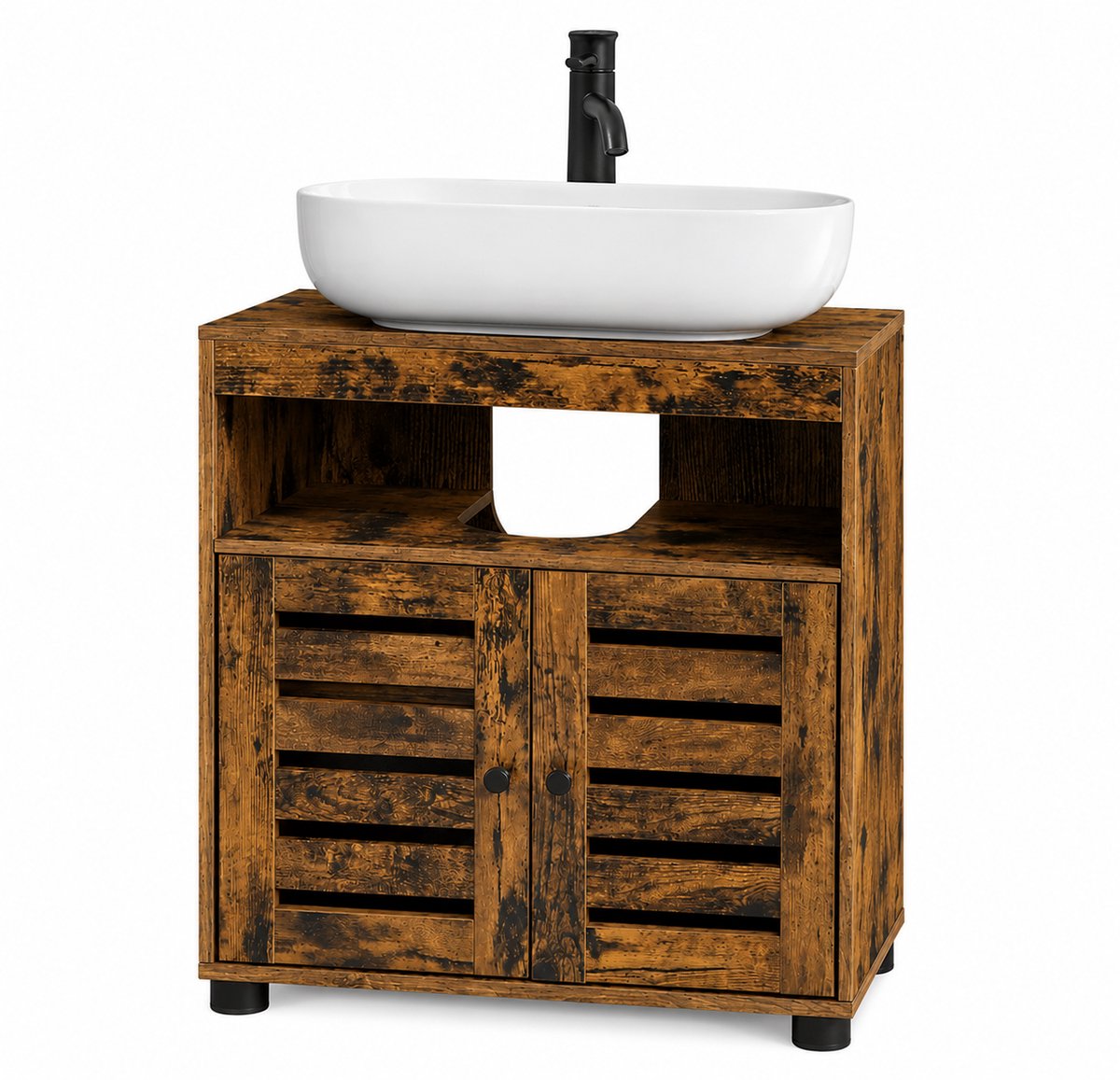 Loushops - Opbergkast - Wastafelonderkasten - Wastafelmeubel - Wastafelkast - Verstelbaar - 60 x 30 x 63 cm - Hout - Vintage bruin