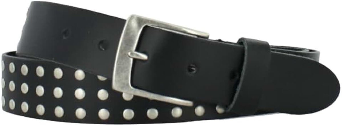Riem Heren/Dames 4cm | Met Studs | Kleur: Navy | Riemmaat: 115 (totale lengte: 130cm) | 100% Echt Leer | Nikkelvrije gesp