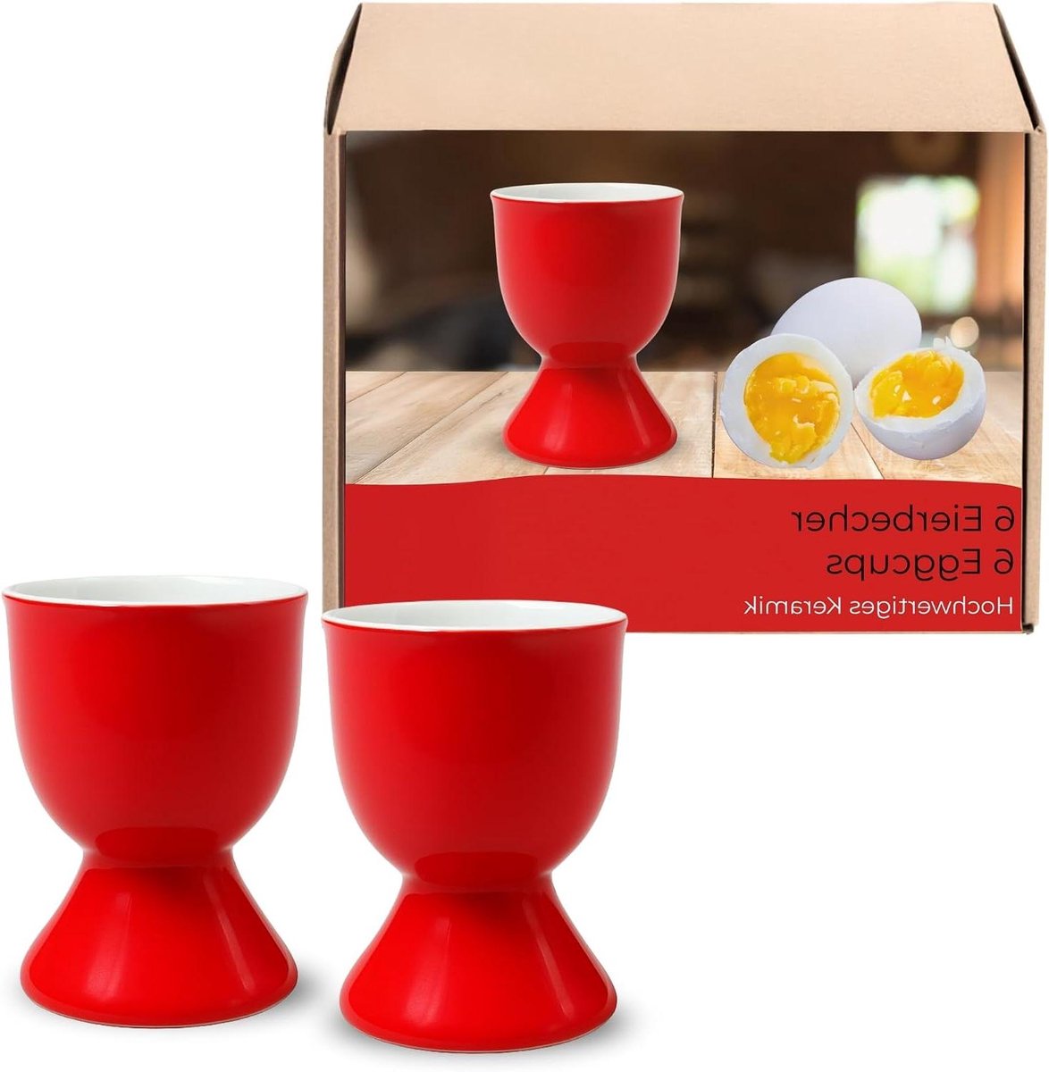 Eierdopjes Set - Kopjes Houder - Ontbijt Tafel - Hoogwaardig Keramiek - 6 Stuks - Rood