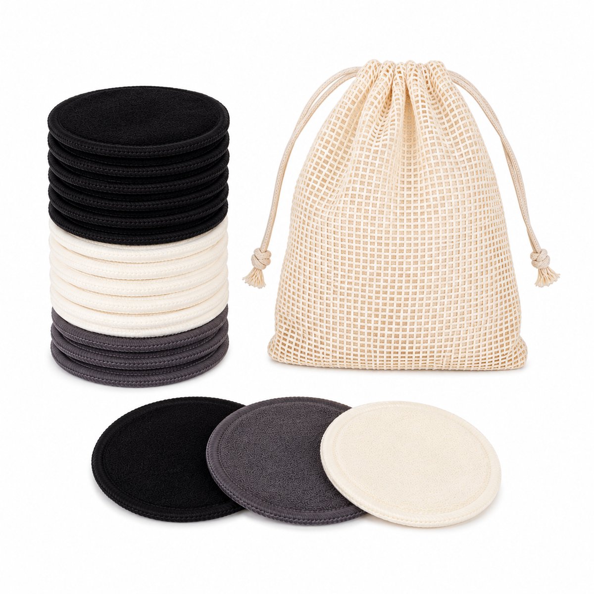 Vitamo Herbruikbare Wattenschijfjes – 20 Stuks – Bamboe Reinigingspads – Inclusief Katoenen Waszakje – Wasbare Make-up Remover Pads