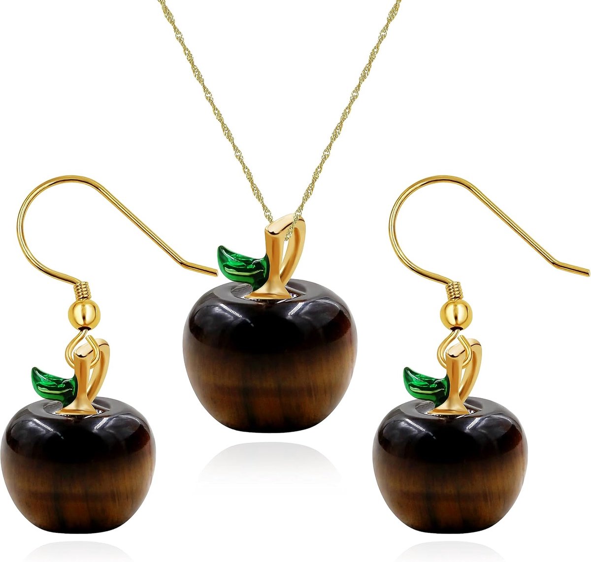 Natuursteen Semi Edelsteen Fruit Appelvorm Sieraden Geschenken - Leuke Appel Oorbellen en Ketting Set voor Vrouwen
