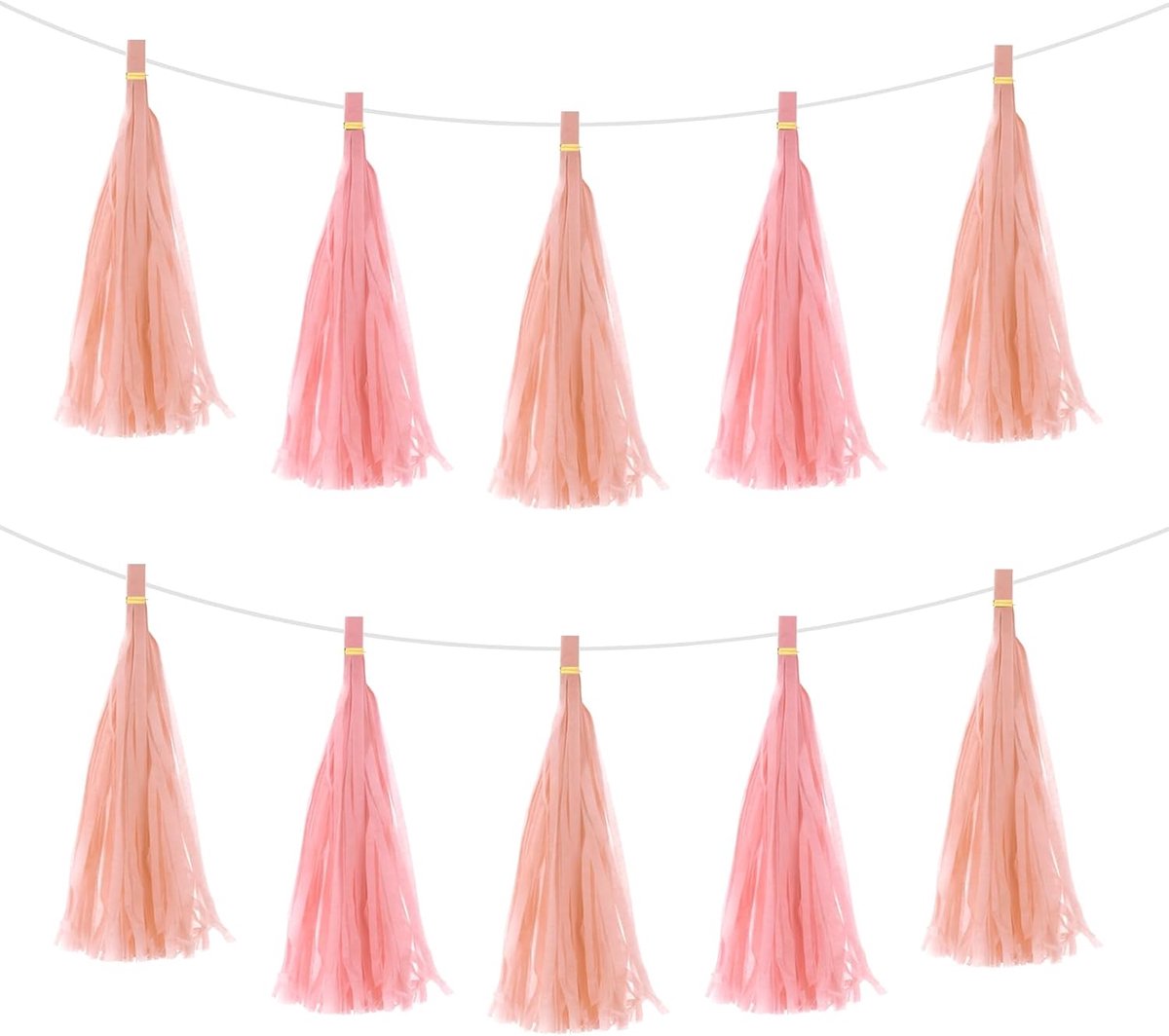 sourcing map 20 stuks lichtroze, perzik roze kwastje slinger banner met touw stof papier kwastjes party kwastjes doe-het-zelf sets voor bruiloft verjaardag party decoratie