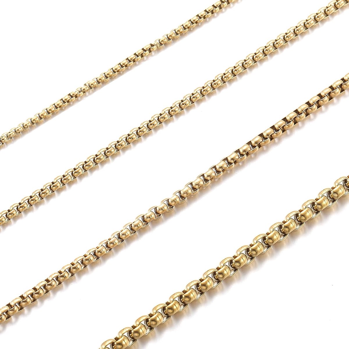 Venetiaanse roestvrijstalen ketting, uniseks, zilver/goud/zwart, briolette ketting, breedte 2/2,5/3/4 mm, lengte 45-70 cm
