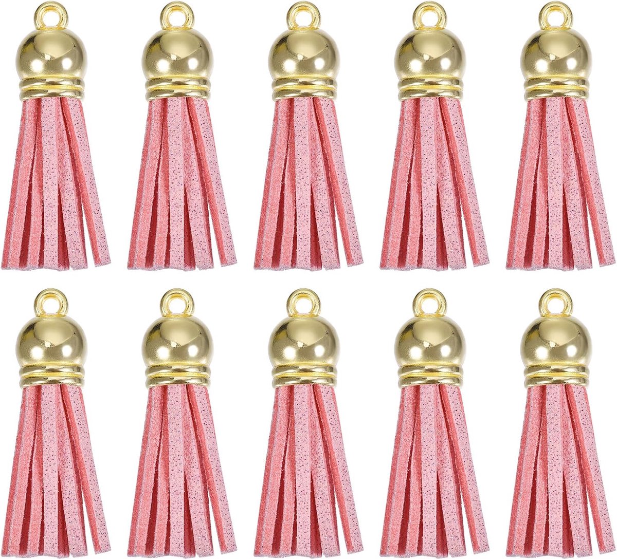 20 stuks 3,8 cm hangers sleutelhangers met kwasten van leer met gouden capuchon voor armband met hanger sieraden maken handwerk decoratie doe-het-zelf handwerk roze