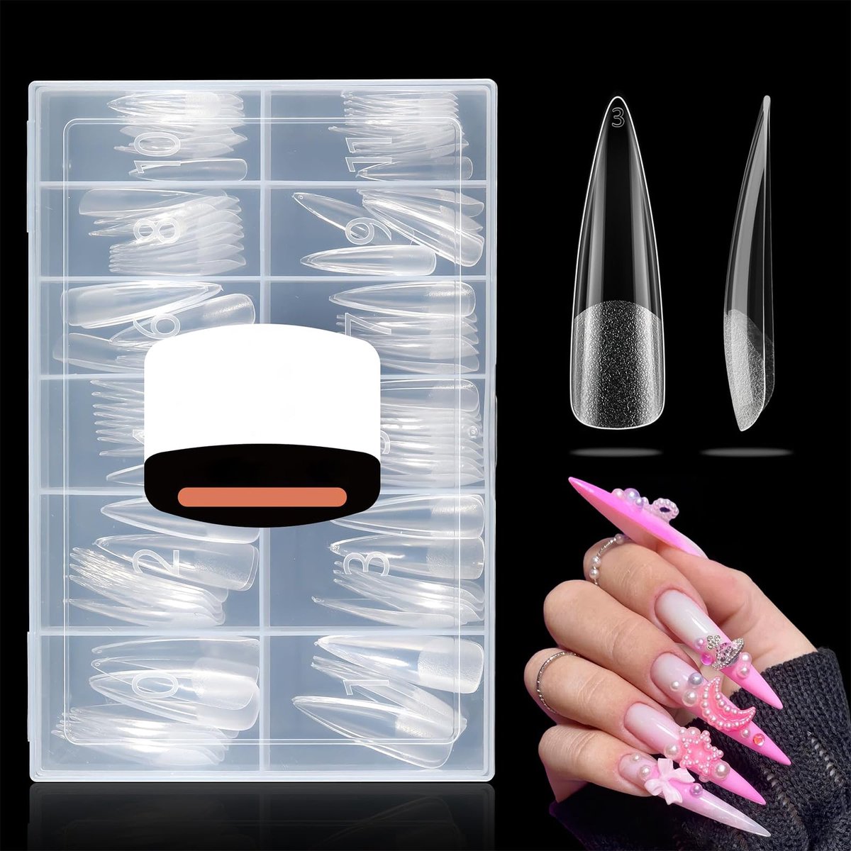 Nagelpunten Volledige Dekking Voorgevijlde Gelnagels Druk op Nagels Platte Tips voor Acryl Nagelverlenging 12 Maten Herbruikbaar