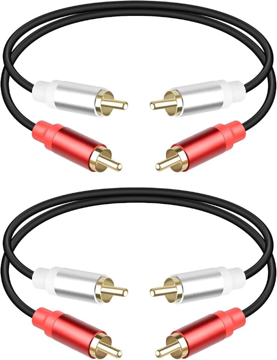 Audiokabel 0,3 m, korte 2RCA-stekker naar 2RCA-stekker, stereo-audiokabel voor thuisbioscoop, luidspreker, versterker, subwoofer, stereo-installatie (2 stuks)