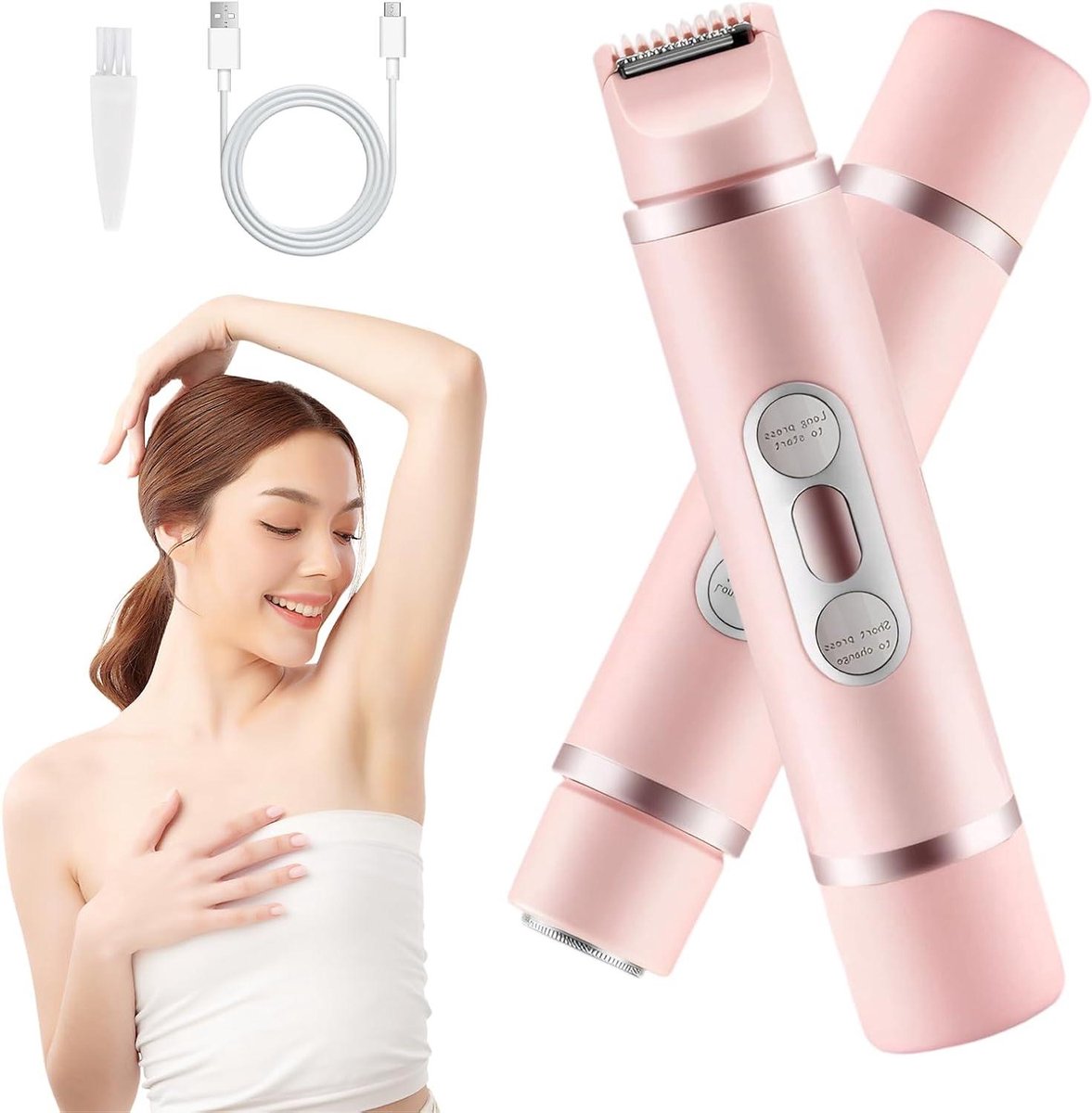 Elektrisch Scheerapparaat - Ontharingsapparaat Dames - Zachte Huid - 2-in-1 Trimmer - Compact Ontwerp - Roze