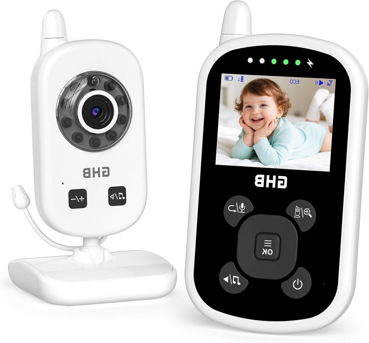 Babyfoon met camera - Kindermonitor - Baby Bewaking - Tweeweg Gesprek - 17 x 17 x 5 cm - Wit