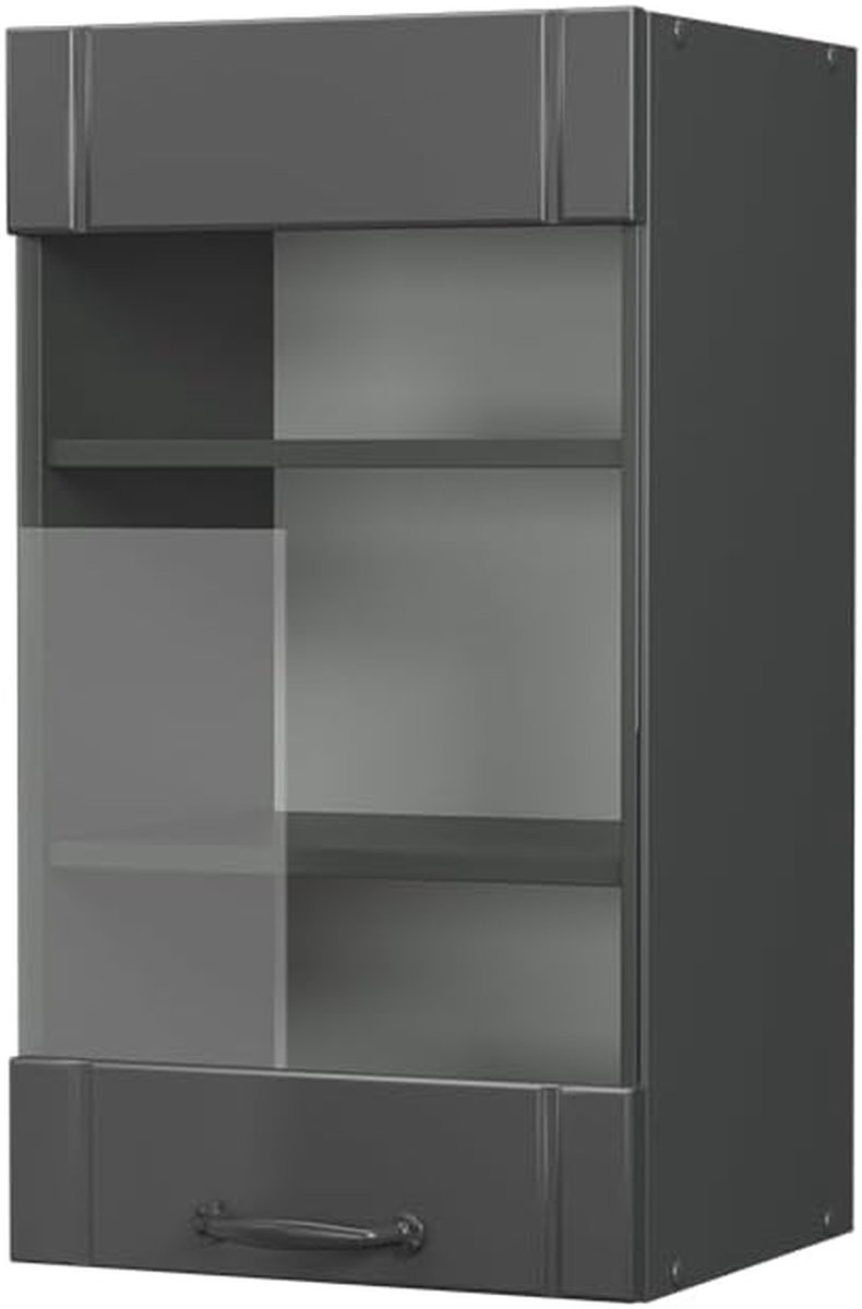 Keukenkast Glasfront - Wandkast Keuken - Keuken Organiseren - Soft-close Scharnieren - 40 cm Breed - Donkergrijs