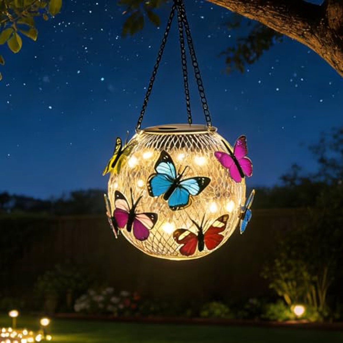 Namajunas - Solar Tuinverlichting - Vlindervorm - Hangend Lantaarn - 13x31,5x11.5cm - Warm licht - Energiebesparing - Waterdicht - Verlichting voor Buiten - Lantaarn Tuin - Voor Tuin, Pad & Terras - cadeau
