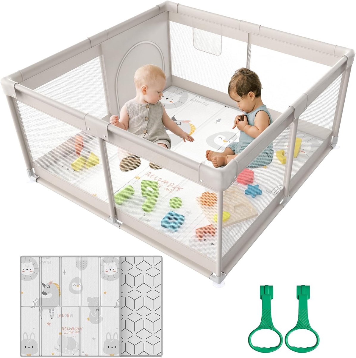 Babybox 120 x 120 cm met speelmat | Opvouwbaar, voor kinderen 0‑24 maanden – Veilig speelgebied voor thuis, antislip binnenspeelmat
