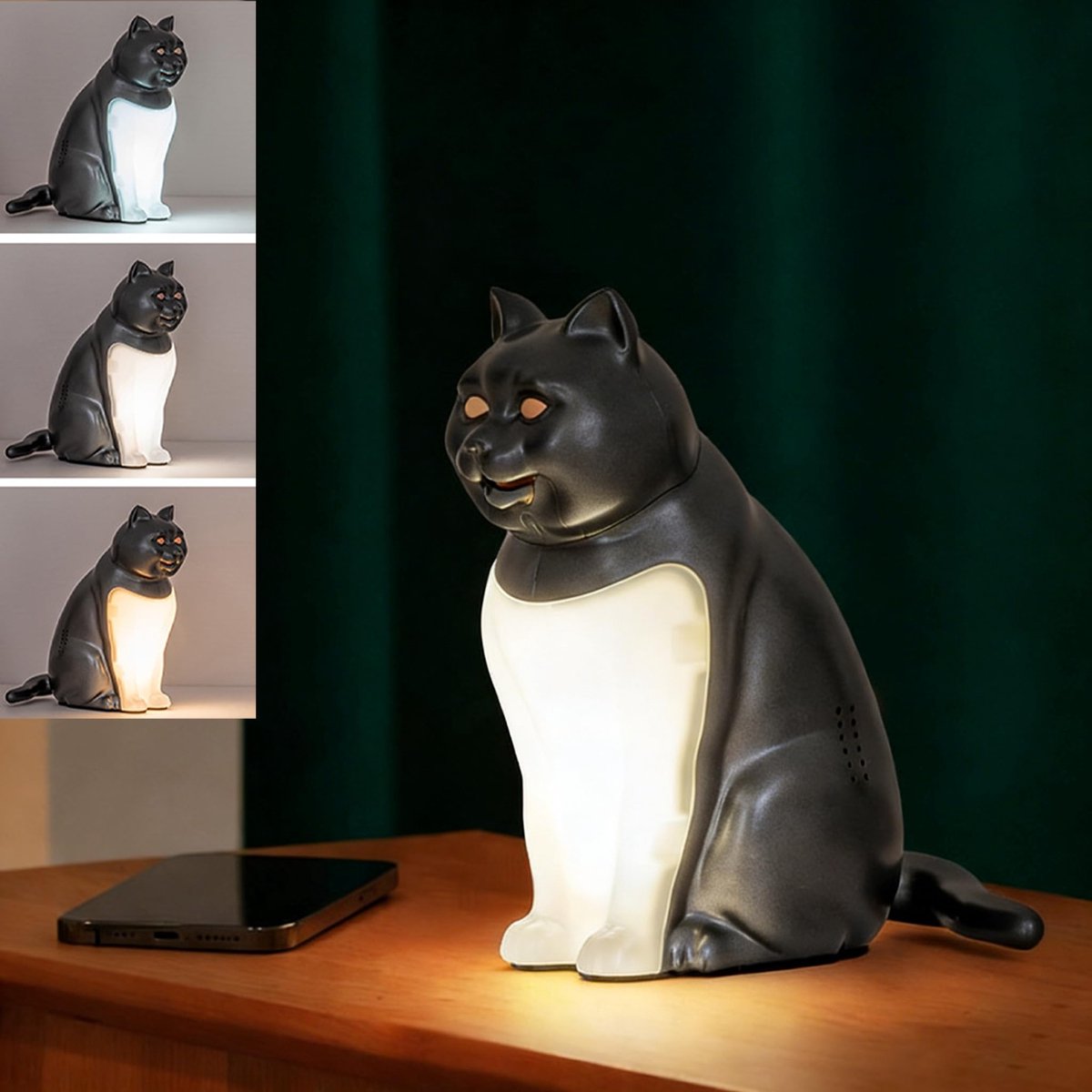 Kattenbureaulamp - draadloos met diffuser 3 kleurtemperaturen miauwende touchdimmer klein schattig nachtlampje voor bed slaapkamer kantoor buiten