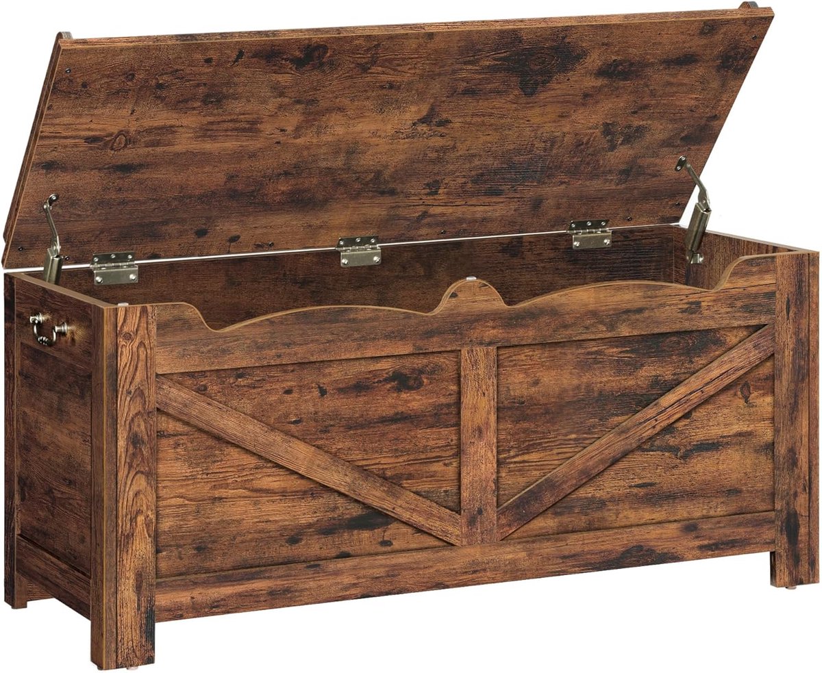 Hzuaneri Schoenenbank, 100 cm Bank met Opbergruimte, Zitkist, 2 Veiligheidsscharnieren, Opbergkast voor Hal, Woonkamer, X Stevig Frame met Afdak, Vintage Bruin