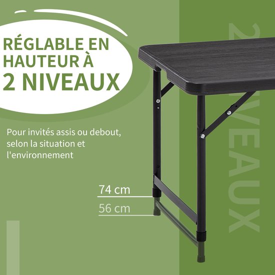 Verstelbare, opklapbare eettafel voor 4 personen – 74 cm hoog x 118 cm lang x 60 cm breed – donkergrijs — afbeelding 4