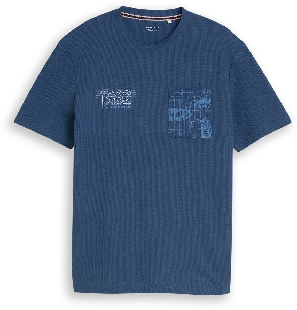 Tom Tailor - T-shirt met wafelstructuur - Maat XXXL - Dark Duck Blue