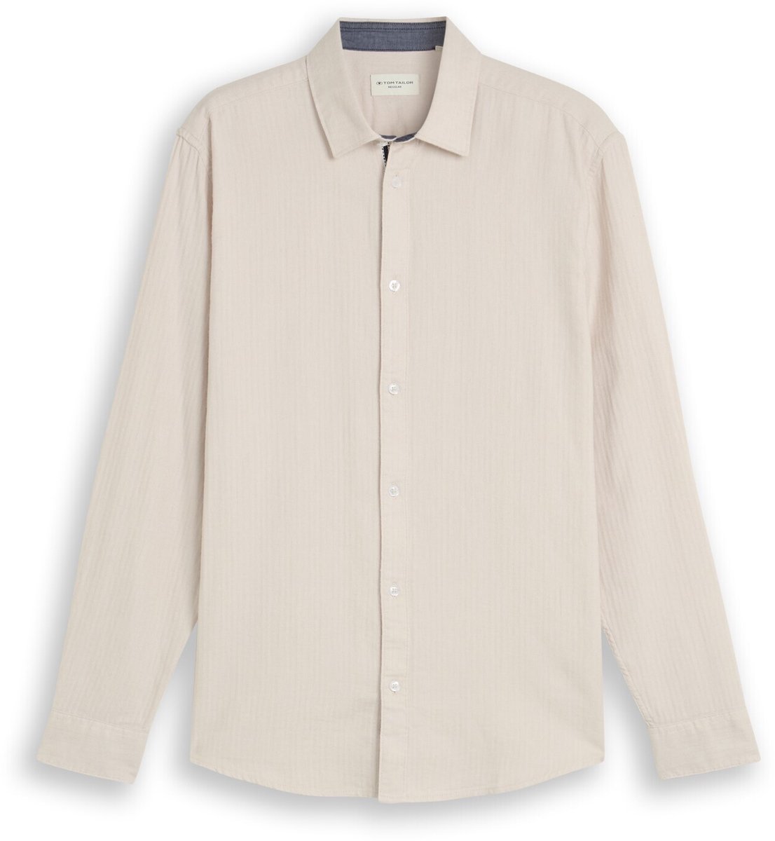 Tom Tailor - Overhemd van katoen met regular fit - Maat M - off white herringbone