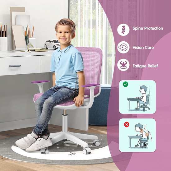 Kinder Bureaustoel - Studie Stoel - Comfortabel Zitten - Antislip Wielen - 43-55 cm Hoogte - Paars van Kinder — afbeelding 2