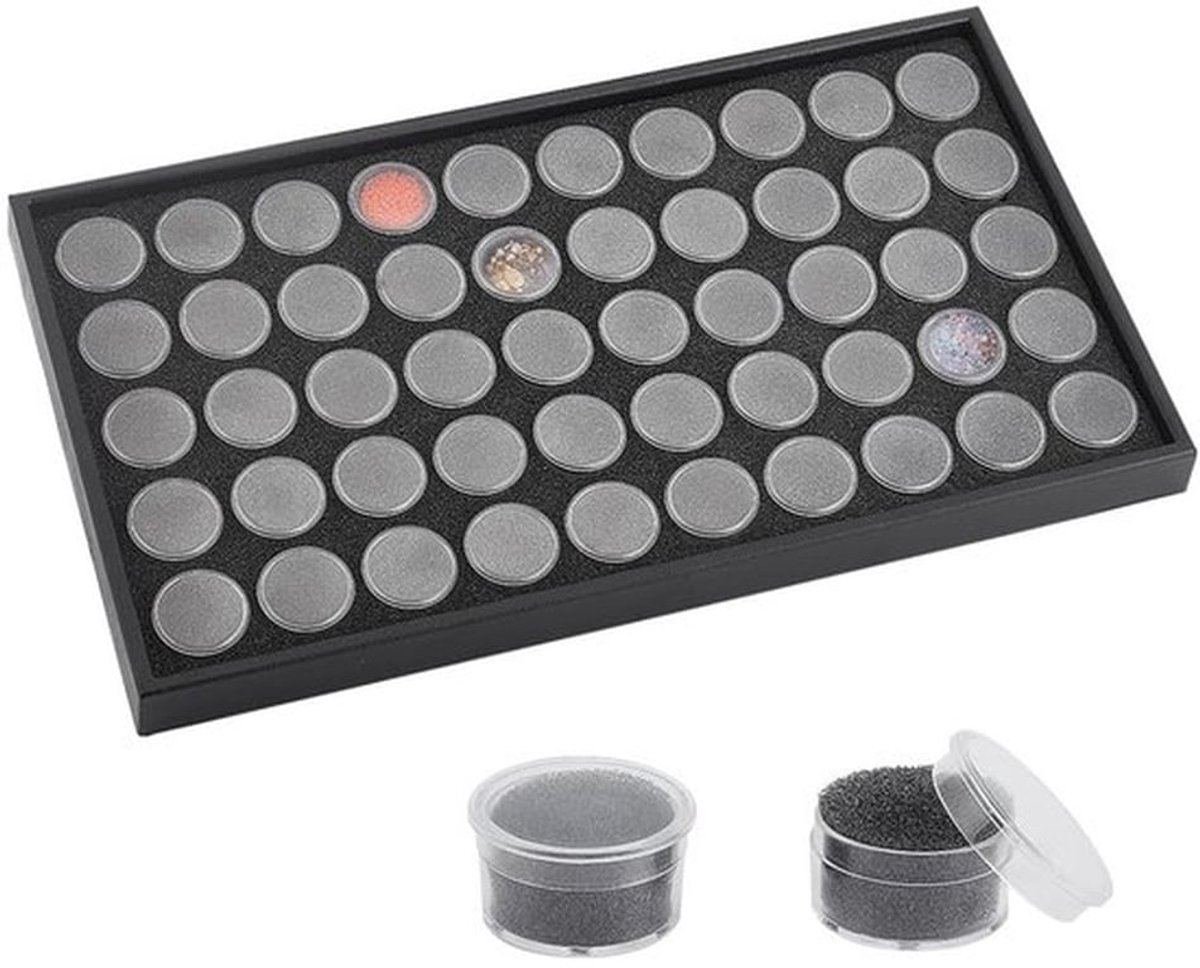 Sieradenopslag Zwarte Foam Gem Potten - 50 Edelstenen Opslag Pot - Stapelbare Display Lade - 37,5x21x2,5cm - Organizer met Voering - Opslagdoos