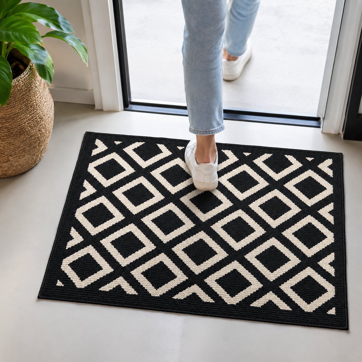 ZoeZo Deurmat 60 x 90 cm - Anti-slip Schoonloopmat voor Binnen - Droogloopmat - Geometrisch - Zwart
