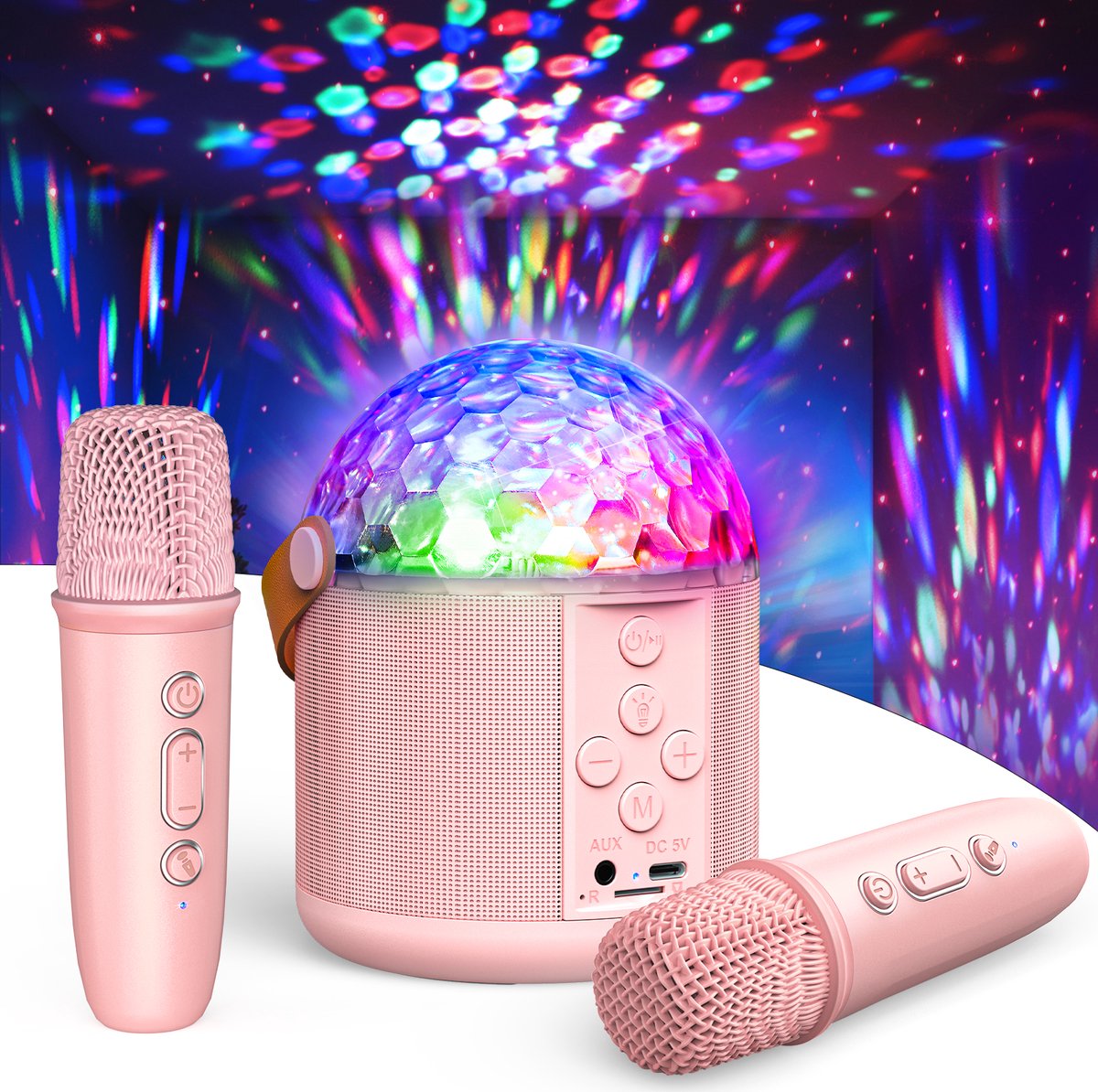 Karaoke machine Set met 2 microfoons - Karaokeset Draagbare Bluetooth - luidspreker licht - Cadeau Speelgoed Meisjes 3+ - Disco Licht en 5 Geluidseffecten - Speelgoedmicrofoon