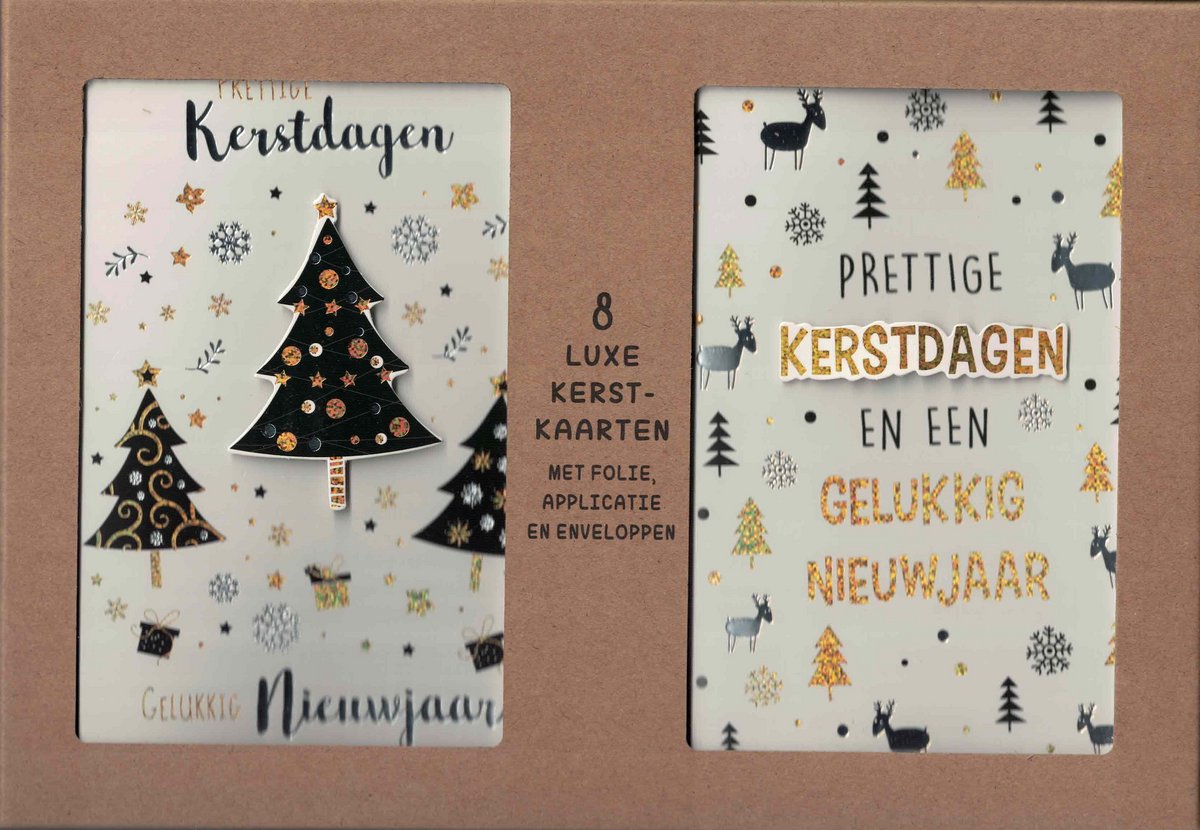 Kerstkaarten - wenskaart - kerstkaarten 8 stuks - kerstkaart - set van 8 kerstkaarten - box 8 kerstkaarten - kerstkaarten goud - luxe kerstkaarten