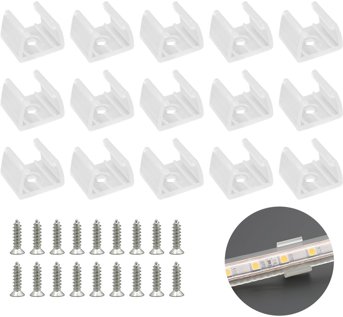 50 stuks ledstrips, led-neonmontageclips, montageclips, incl. schroeven voor 12 mm tot 14 mm, siliconen, led, neonlichtstrip, transparant, wit