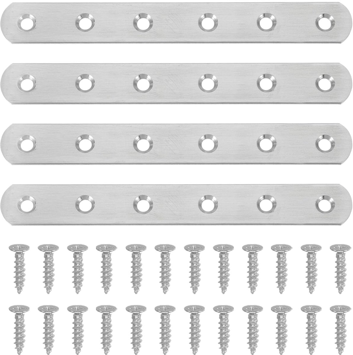 Platte reparatieplaat 16 cm x 2 cm, 4 stuks roestvrijstalen rechte platte beugel voor planken hoekbeugels beugels metalen bevestigingsplaten voor houten meubels kast frame reparatie