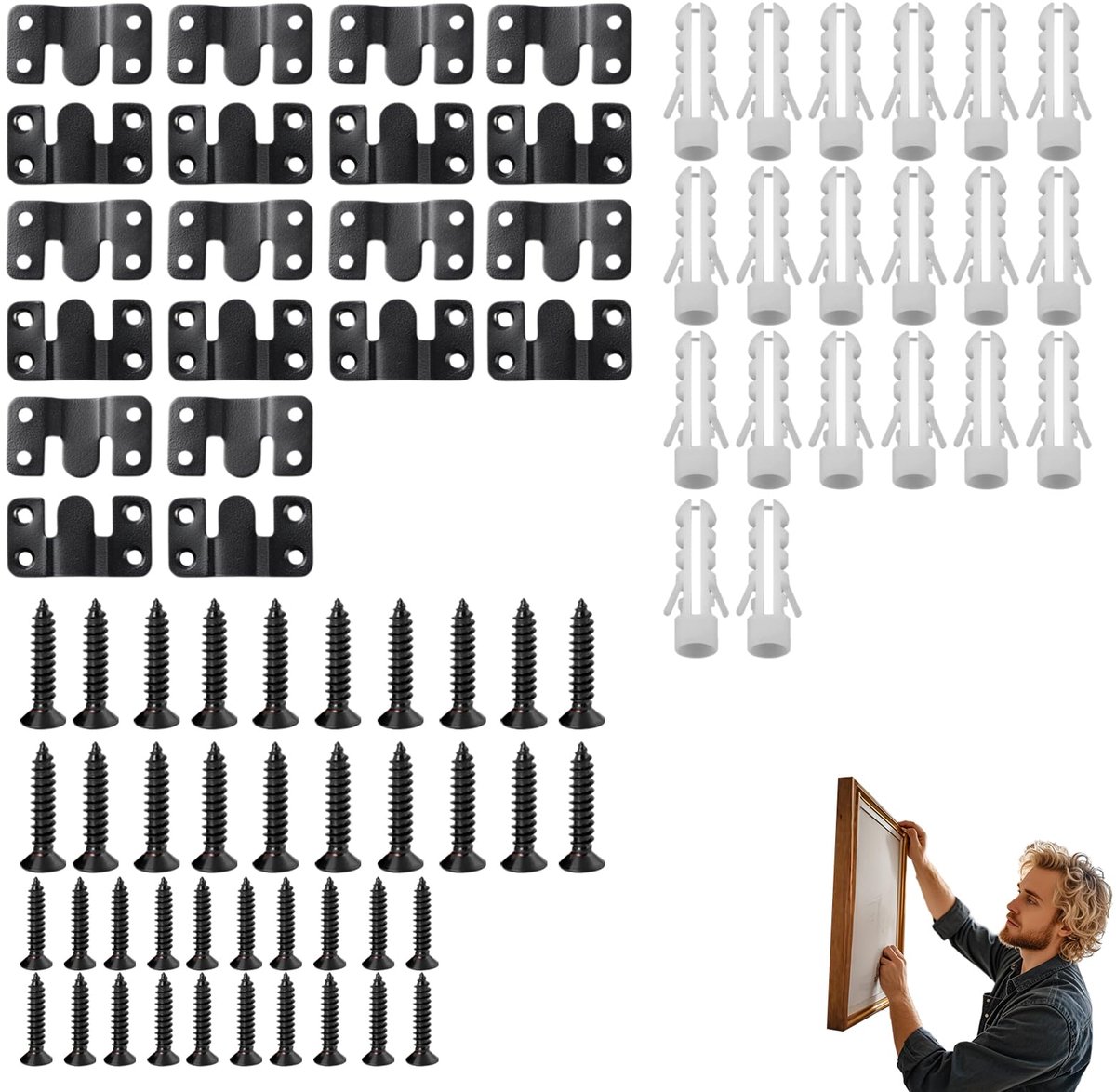 Fotolijsthanger - Stuks Inbouwbeugels van Zware Belasting, Verborgen Houder X mm, Roestvrij Staal, Meubelverbinder, Zwart
