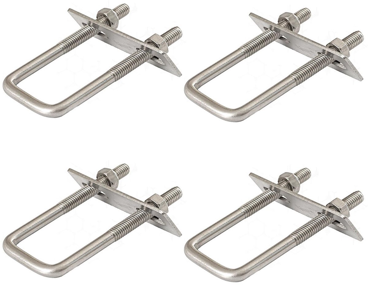 4 stuks U-beugels met schroefdraad, U-schroeven M8 60 x 120 mm, beugelschroef roestvrij staal 304, U-beugel met moeren en frameplaat, voor het slepen, auto's en scheepsreparatie van