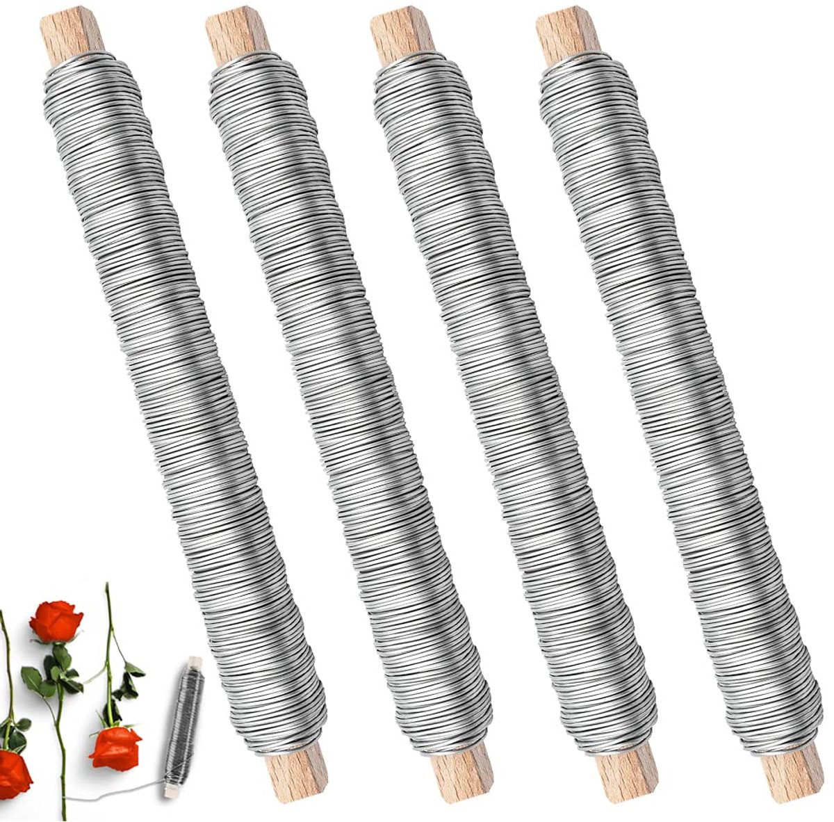 4 stuks bloemen wikkeldraad zilver binddraad 0,7 mm tuindraad plantendraad verzinkt tuindraad knutseldraad gewikkeld bloemistengaas voor het bevestigen van bloemen en planten
