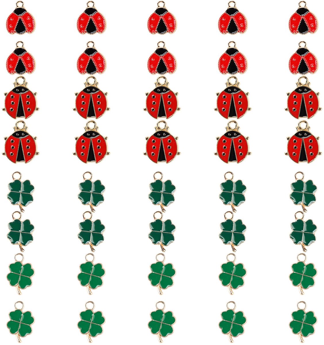 40 stuks klaverblad hangers lieveheersbeestje geluksbrenger groen vier klein metaal DIY knutselen charms kettingen accessoires sieraden ornamenten autosleutelhanger geluk sleutelhanger