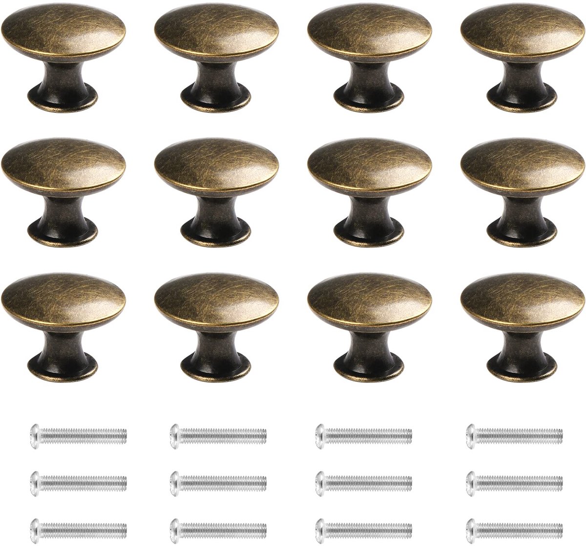 Ladeknoppen, 12 stuks, meubelknoppen, handvatten, vintage, antiek, messing diameter: 30 mm, meubelknop voor kast en lade (groen brons)