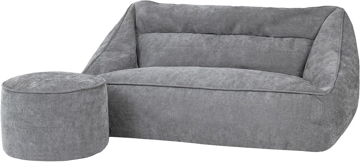 Zitzak Sofa Set - Zitbank Fauteuil - Ontspannen Zitten - Inclusief Hocker - 93 x 160 cm - Grijs