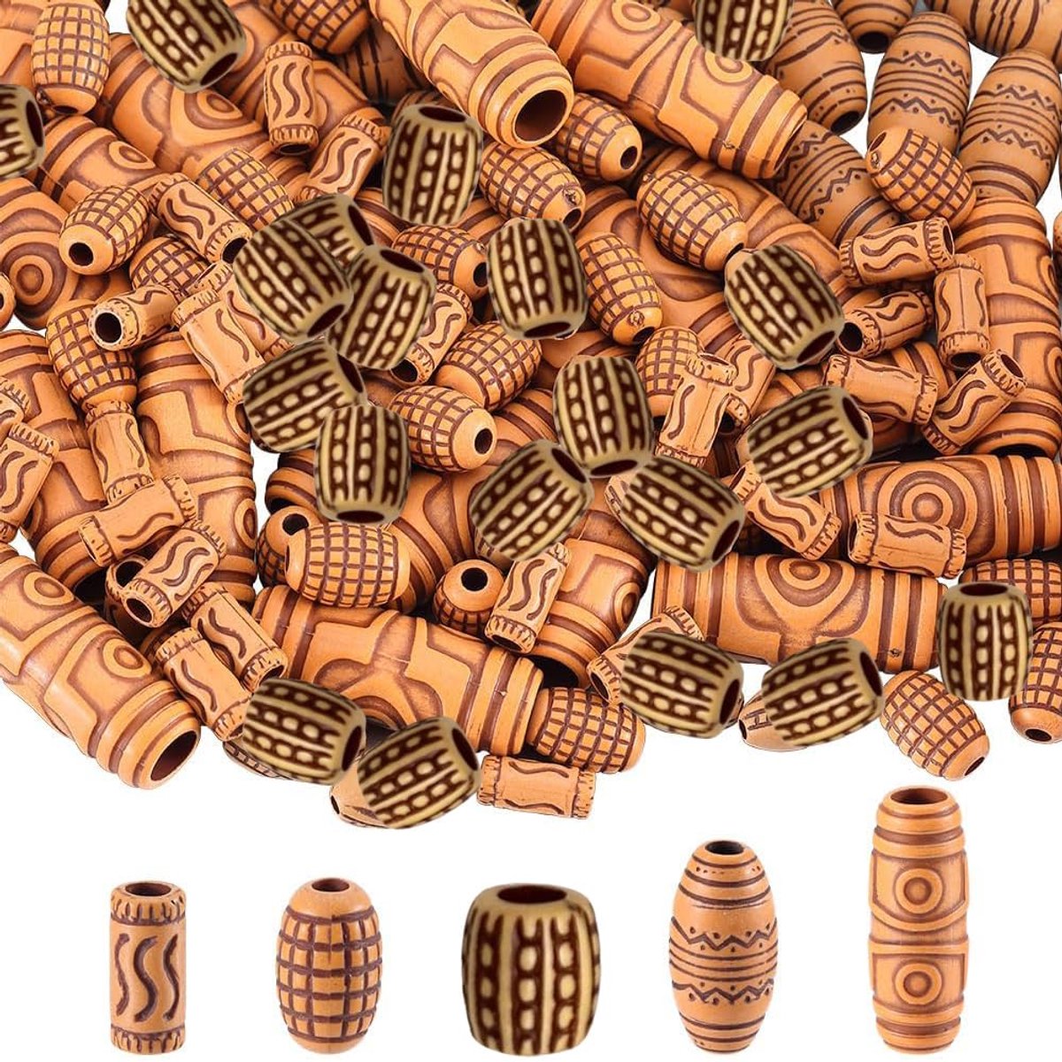 150 stuks imitatie houten macramé kralen hout haar kraal lange buis dreadlocks vlecht ovaal acryl groot gat Peru losse kralen voor sieraden maken armband trui ketting doe-het-zelf knutselen