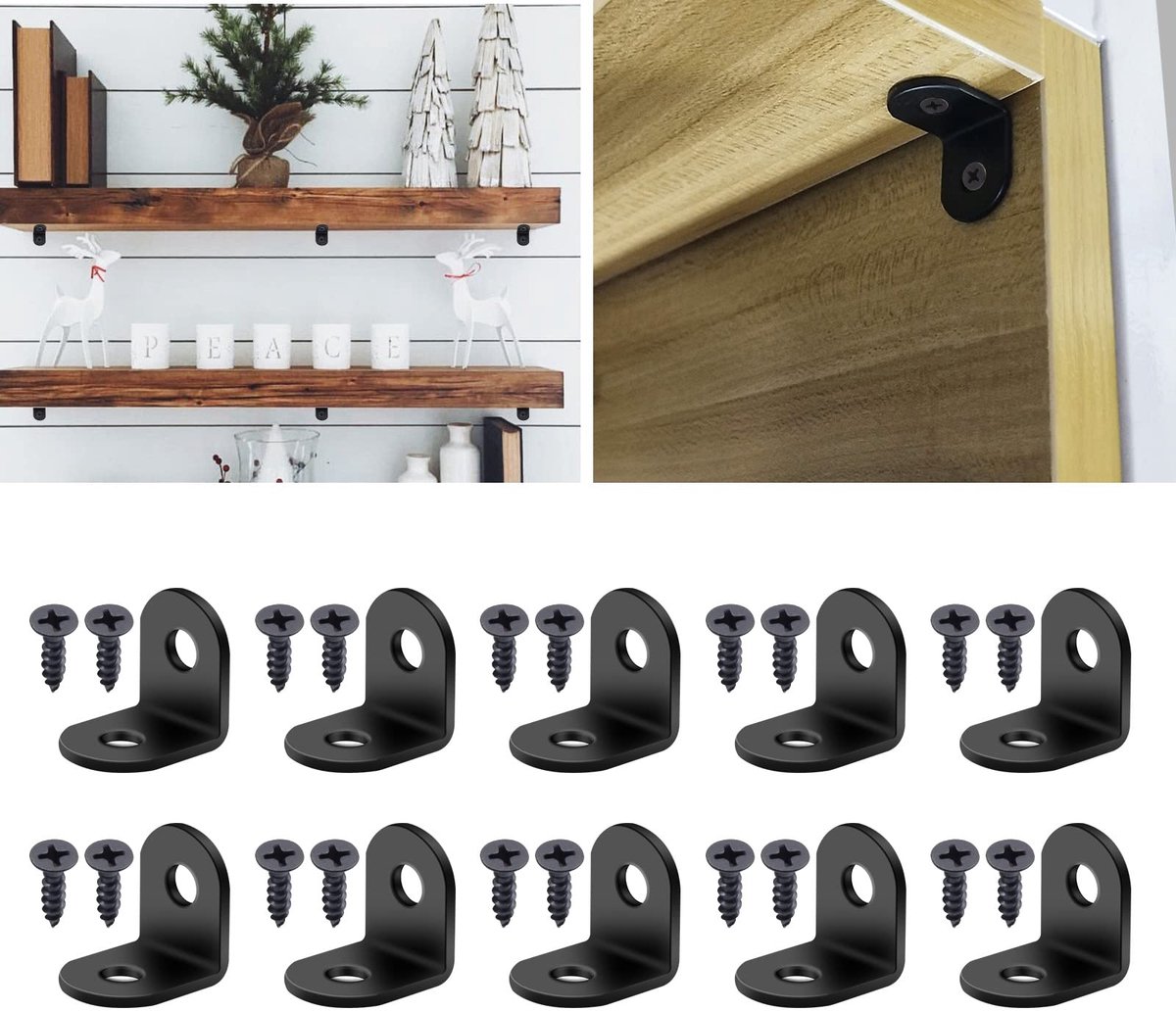 Hoekbeugels, roestvrij staal haakse hoekbeugels - 20x20mm L-vormige metalen beugel met schroeven voor raamplank bureau houten meubels, 10PCS