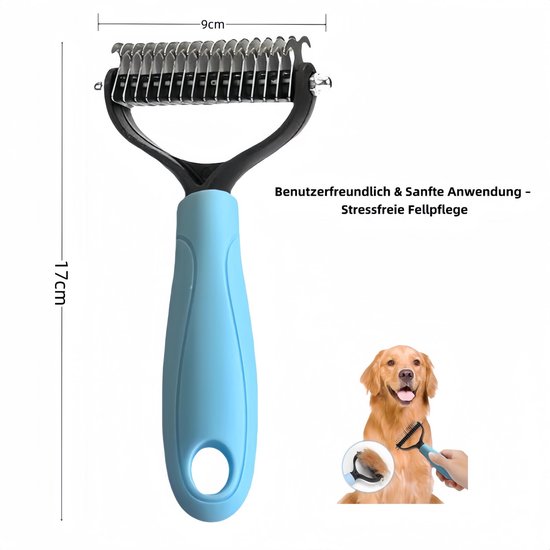 haarborstel voor honden en katten, dubbelzijdige ontwarringskam met veiligheidsmessen, antislip handgreep en hygiënische reiniging — afbeelding 5