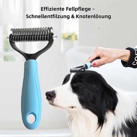haarborstel voor honden en katten, dubbelzijdige ontwarringskam met veiligheidsmessen, antislip handgreep en hygiënische reiniging — afbeelding 3