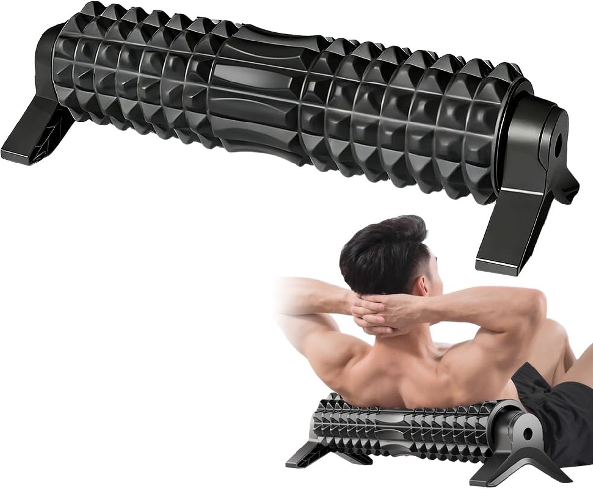 Fasciarol Wervelkolom, rugrol & schuimroller met standaard, 54 cm fasciarol hard, EVA 3D-textuur voor spierontspanning, zwart