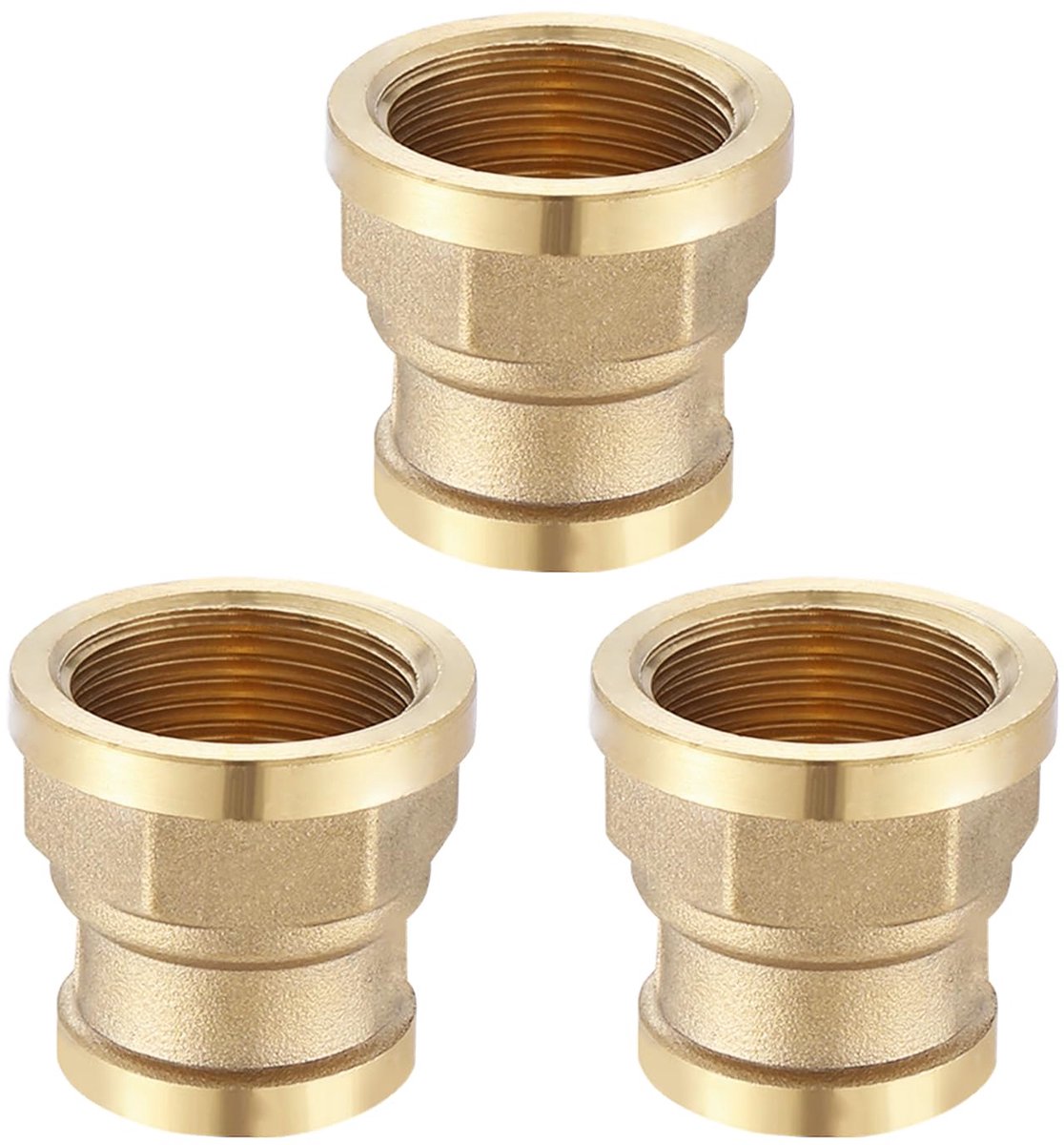 3/4 naar 1/2, 3 stuks verloopmof, adapter 3/4 inch binnendraad op 1/2 inch binnendraad, messing, verloopstuk, dubbele nippel verloopnippel voor waterleiding, afvoer, buisaansluiting