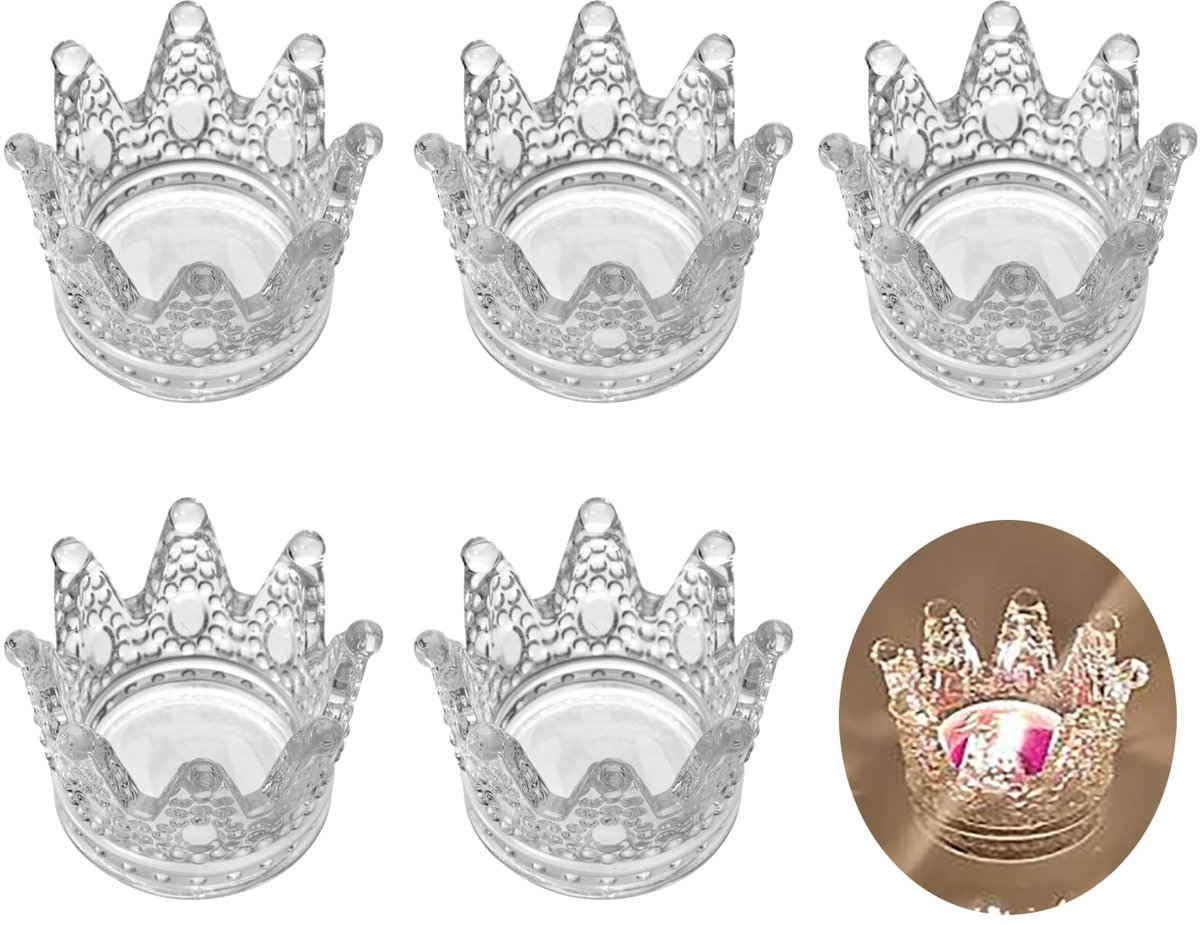 6 stuks, glazen kroon, kandelaar, kristallen votiefkandelaar voor eettafel, tafelopzetstuk, woondecoratie, bruiloftsdeel