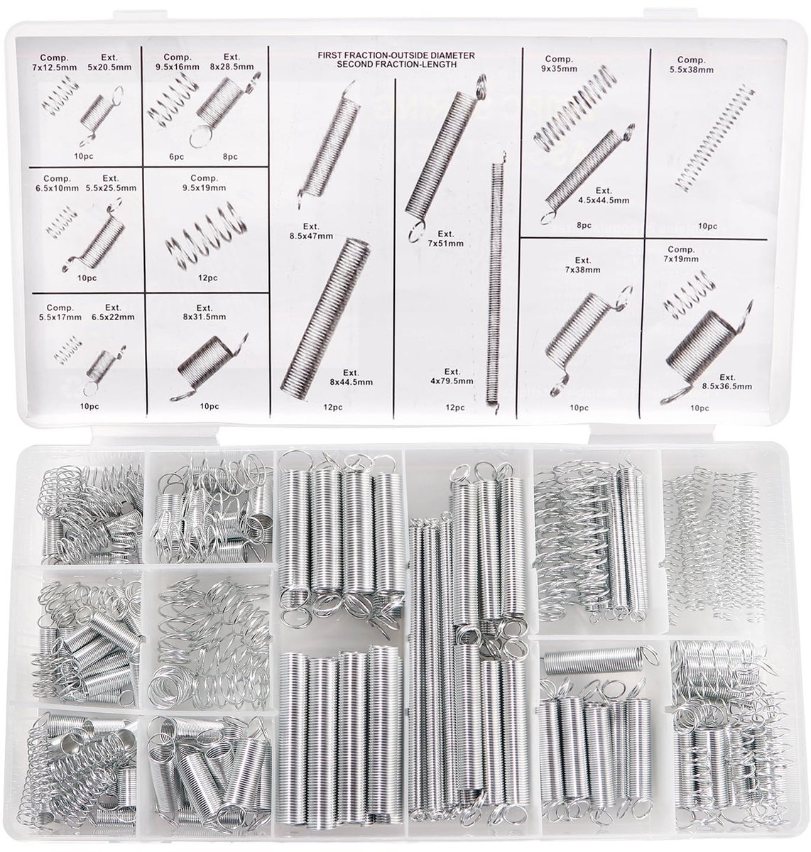 200 Stuks 20 Maten Assortiment Verenset, Trekveren, Druk- en Trekverenassortimentset, voor Gereedschap en Apparaten, Handgereedschap, Automotive, Reserveonderdelen, Doe Het Zelf