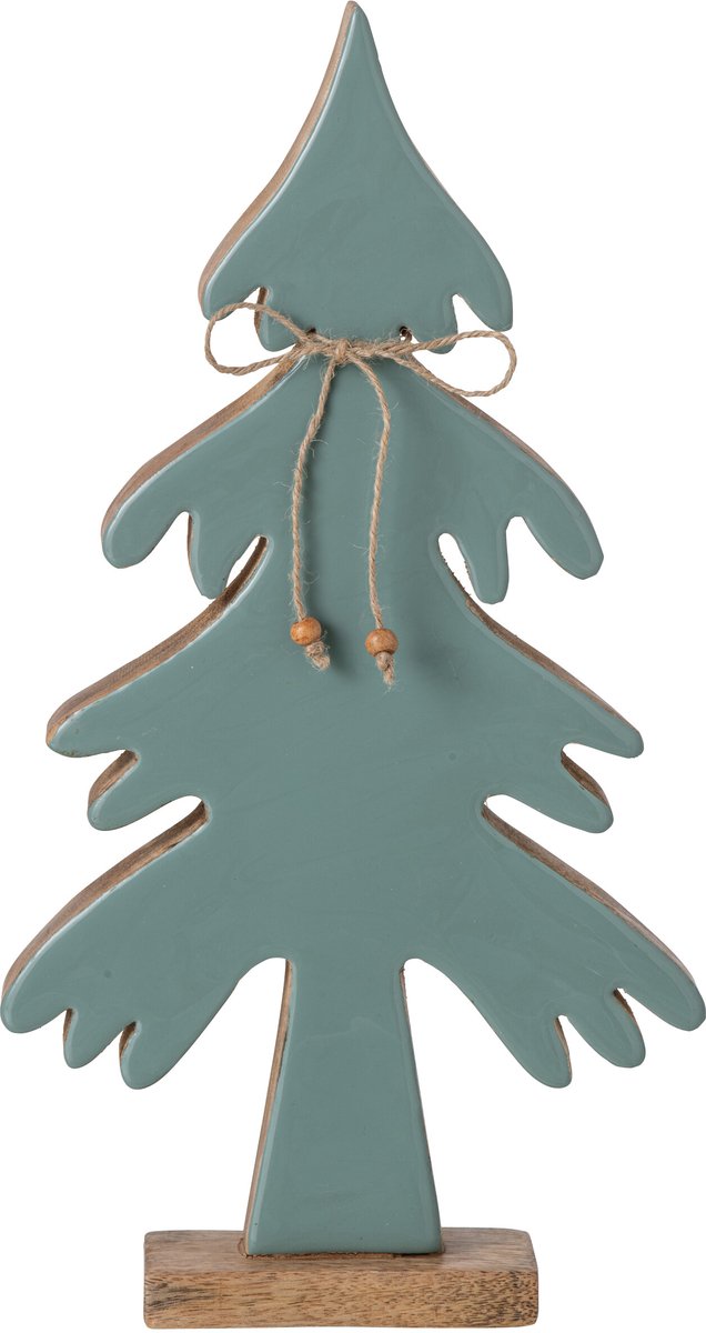 J-Line Dennenboom met strik - mangohout - naturel/turquoise - medium