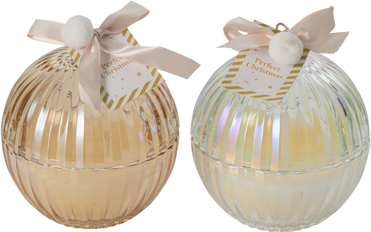 J-Line Kerstbalkaars - glas - goud/transparant - large - 2 assortimenten van 1