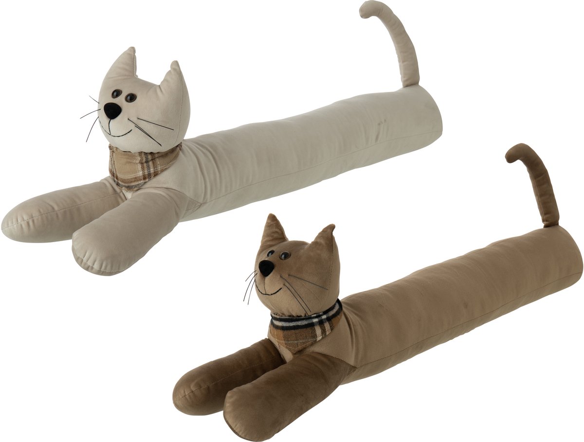 J-Line Tochtrol kat - polyester - beige/camel - assortiment van 2