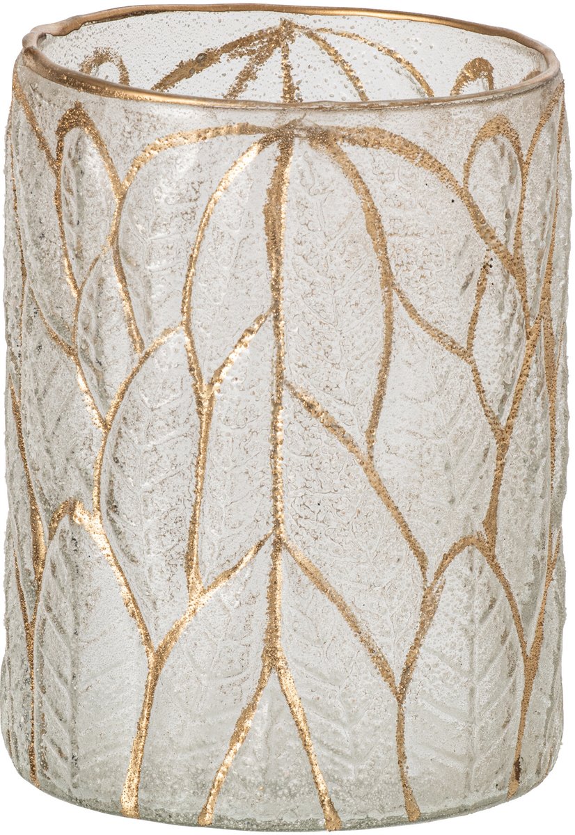 J-Line Kandelaar met bladeren - glas - goud/transparant - large