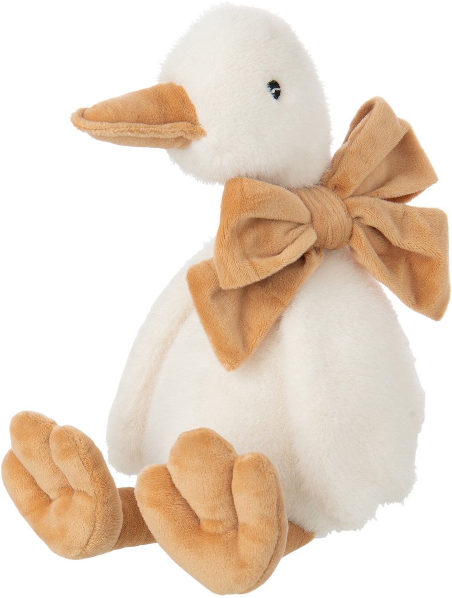 J-Line knuffel Eend - polyester - wit/abrikoos - large