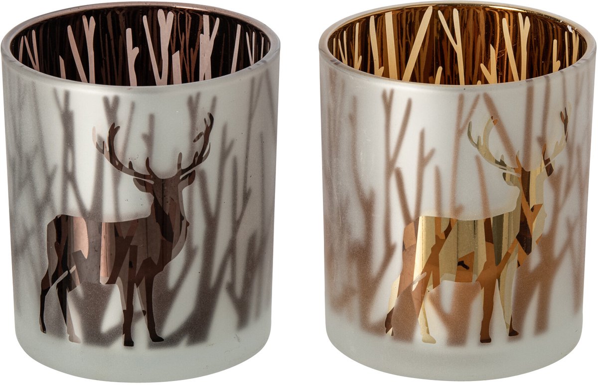 J-Line kaarshouder Hart - glas - bruin/donkerbruin - small - 2 stuks
